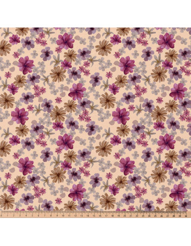 Tissu popeline de coton - Aster violet et pêche