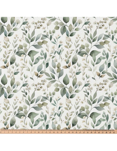 Tissu popeline de coton - Luara blanc et vert