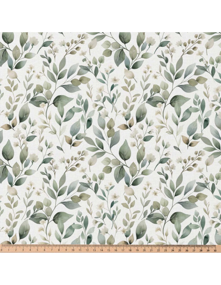 Tissu popeline de coton - Luara blanc et vert