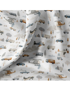 Tissu popeline de coton - Roadtrip blanc et lin