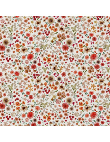 Tissu popeline de coton - Hortense écru et rouge