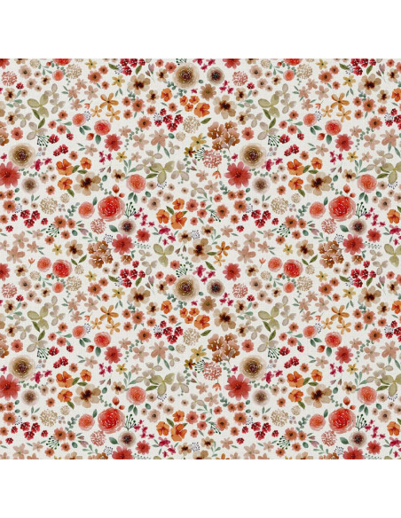 Tissu popeline de coton - Hortense écru et rouge