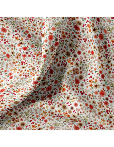 Tissu popeline de coton - Hortense écru et rouge