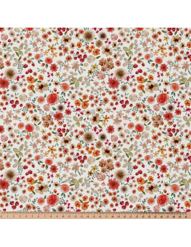 Tissu popeline de coton - Hortense écru et rouge