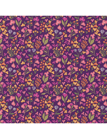 Tissu popeline de coton - Bibury violet et jaune