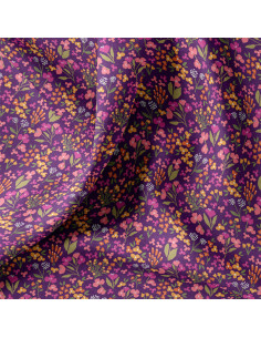 Tissu popeline de coton - Bibury violet et jaune