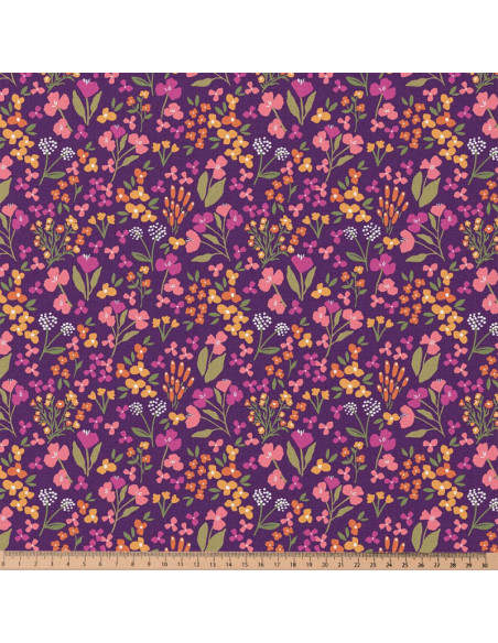 Tissu popeline de coton - Bibury violet et jaune