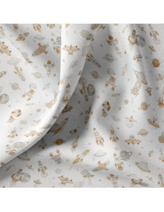 Tissu popeline de coton - Fuzbuz écru et naturel