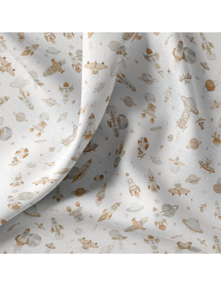 Tissu popeline de coton - Fuzbuz écru et naturel