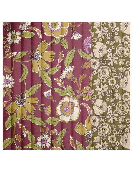 Tissu coton matelassé - Malana prune et vert