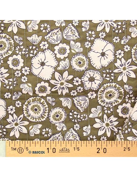 Tissu coton matelassé - Malana prune et vert