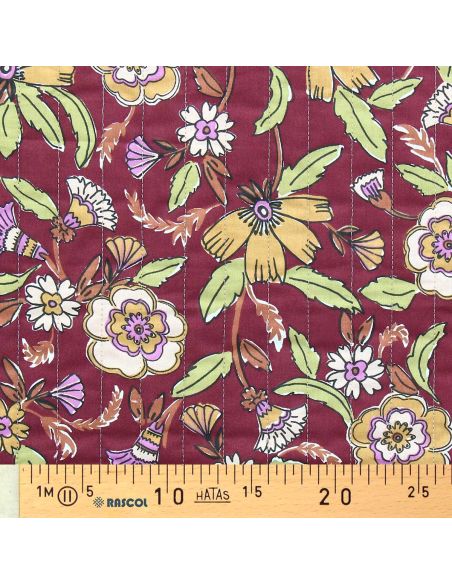 Tissu coton matelassé - Malana prune et vert