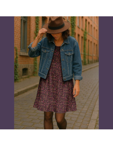 Tissu viscose - Merisier figue et rose