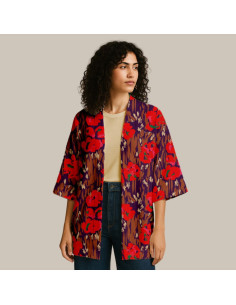 Tissu viscose - Amaya violet et rouge 2