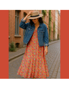 Tissu viscose - Fanou rouge et rose 2