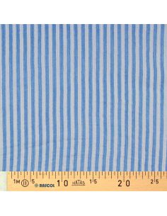Tissu double gaze gaufrée rayures - Azur et blanc cassé 2