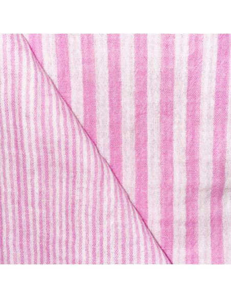 Tissu double gaze gaufrée rayures - Bubblegum et blanc cassé