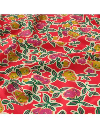 Tissu viscose - Fanou rouge et rose