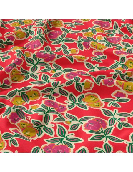 Tissu viscose - Fanou rouge et rose