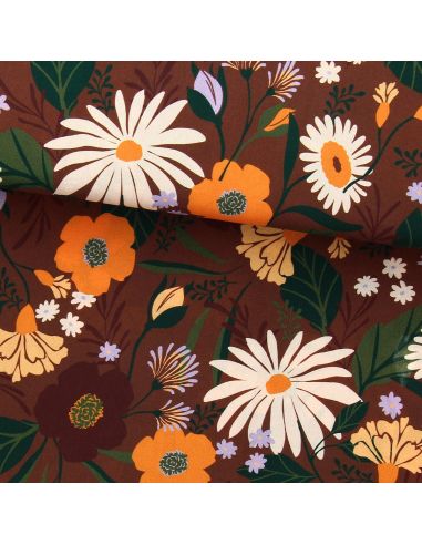 Tissu viscose - Moricette marron et orange