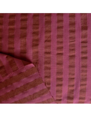 Tissu Seersucker à rayures larges - Bordeaux et bois de rose