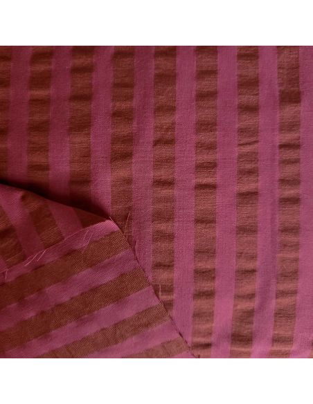 Tissu Seersucker à rayures larges - Bordeaux et bois de rose