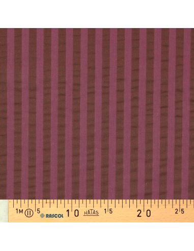 Tissu Seersucker à rayures larges - Bordeaux et bois de rose