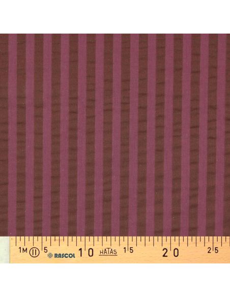 Tissu Seersucker à rayures larges - Bordeaux et bois de rose