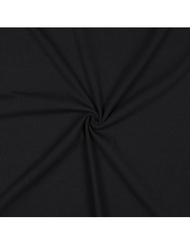 Tissu jersey coton maille fine côtelé - Noir