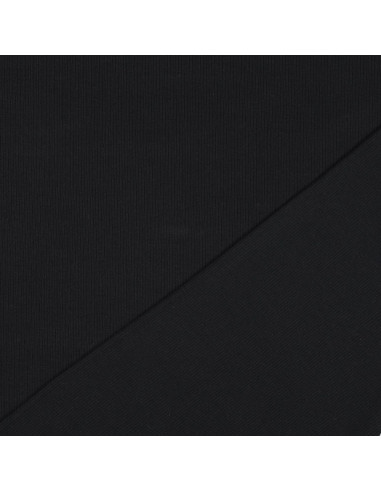 Tissu jersey coton maille fine côtelé - Noir