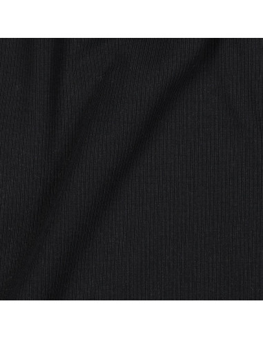 Tissu jersey coton maille fine côtelé - Noir