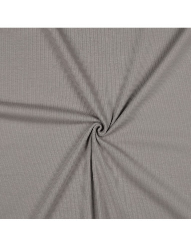Tissu jersey coton maille fine côtelé - Gris