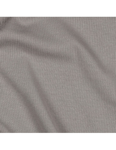 Tissu jersey coton maille fine côtelé - Gris