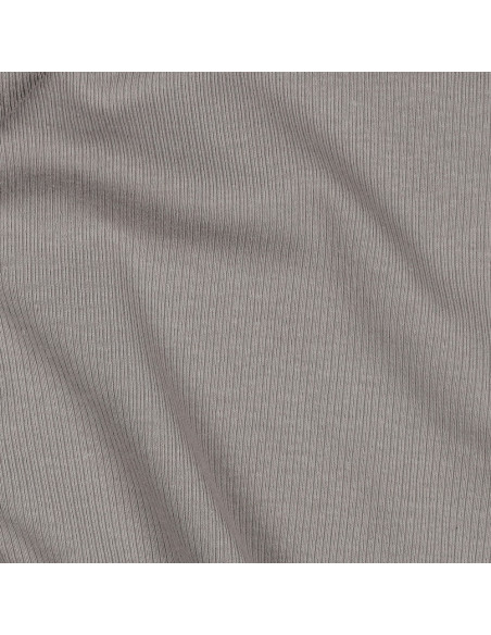 Tissu jersey coton maille fine côtelé - Gris