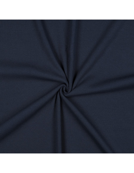 Tissu jersey coton maille fine côtelé - Navy
