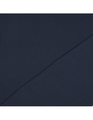 Tissu jersey coton maille fine côtelé - Navy