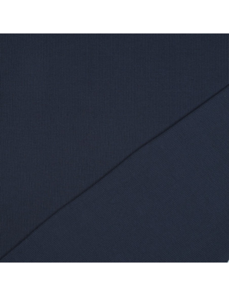 Tissu jersey coton maille fine côtelé - Navy