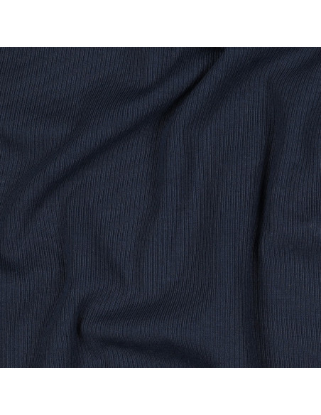 Tissu jersey coton maille fine côtelé - Navy