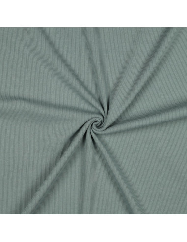 Tissu jersey coton maille fine côtelé - Vert de gris