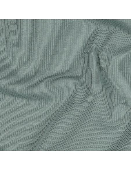 Tissu jersey coton maille fine côtelé - Vert de gris