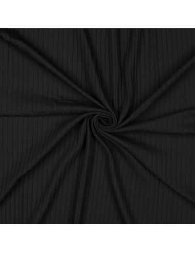 Tissu jersey coton léger côtelé - Noir