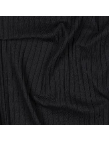 Tissu jersey coton léger côtelé - Noir