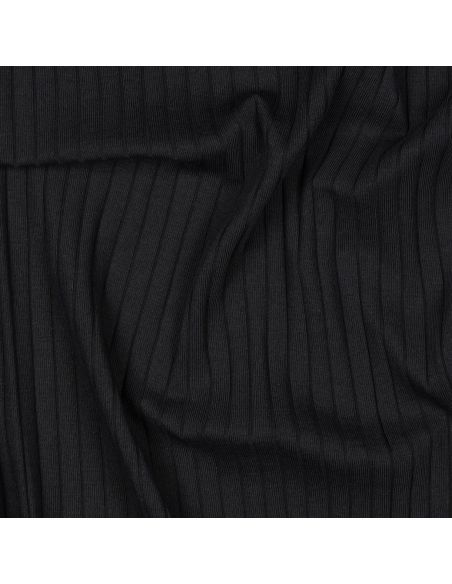 Tissu jersey coton léger côtelé - Noir