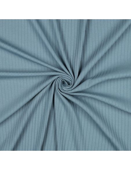 Tissu jersey coton léger côtelé - Bleu jeans