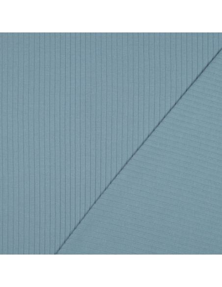Tissu jersey coton léger côtelé - Bleu jeans