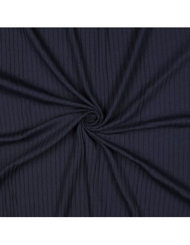 Tissu jersey coton léger côtelé - Bleu marine