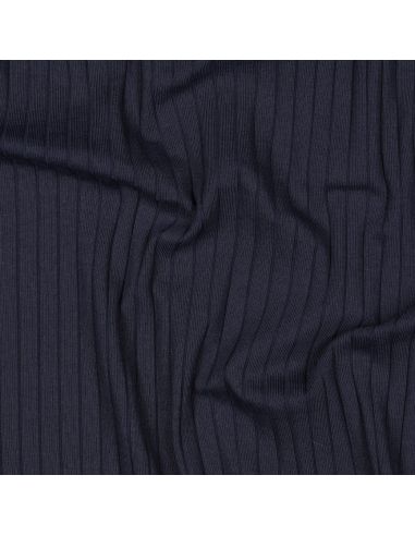 Tissu jersey coton léger côtelé - Bleu marine