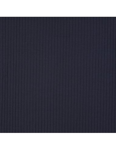 Tissu jersey coton léger côtelé - Bleu marine