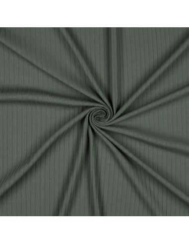 Tissu jersey coton léger côtelé - Vert foncé