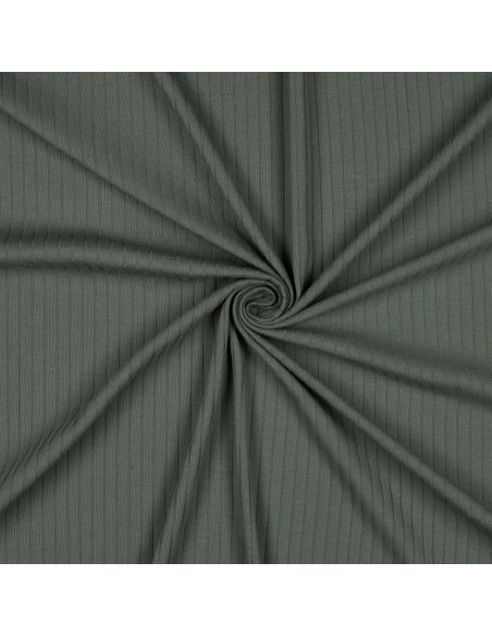Tissu jersey coton léger côtelé - Vert foncé